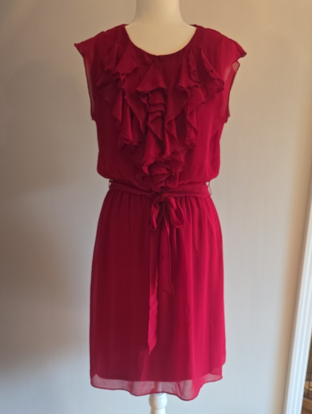 SOHO Apparel Ltd Red Ruffle Chiffon Dress Size 8